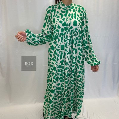 Robe Longue Été À Motif Léopard Verte  - 5 2