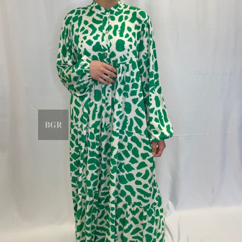 Robe Longue Été À Motif Léopard Verte  - 16