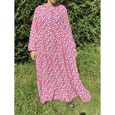 Robe Longue Évasée Á Motifs Rose Zohra  - 1 2
