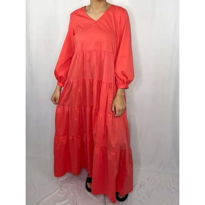 Robe Longue Uni Rose Corail  - 1 2