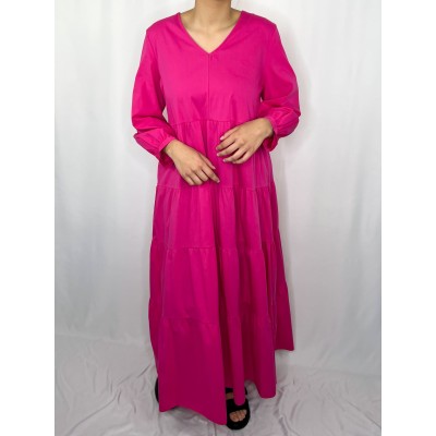 Robe Longue Uni Rose Fushia  - 1 2