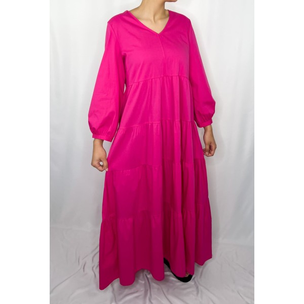 Robe Longue Uni Rose Fushia  - 5