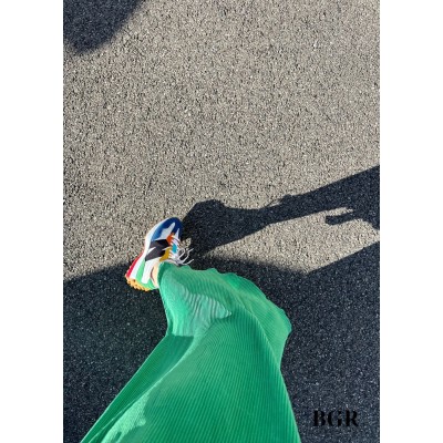 Robe Longue Plissée à Col Chemise Verte  - 1 2