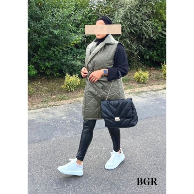 Doudoune Sans Manches Longue Kaki  - 1 2