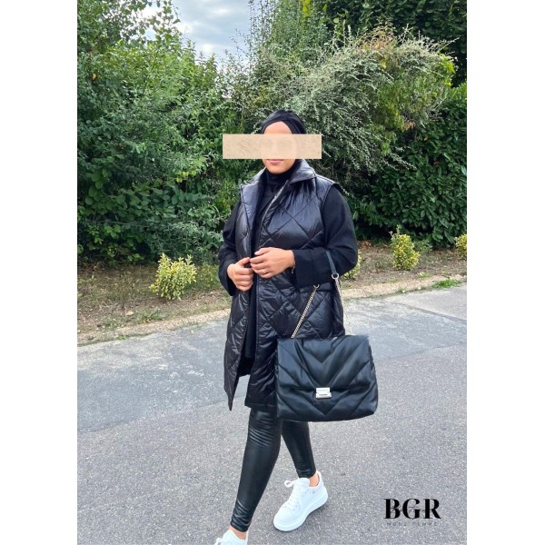 Doudoune Sans Manches Longue Noire  - 1