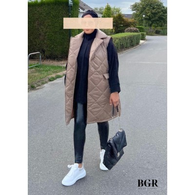 Doudoune Sans Manches Longue Marron  - 3 2
