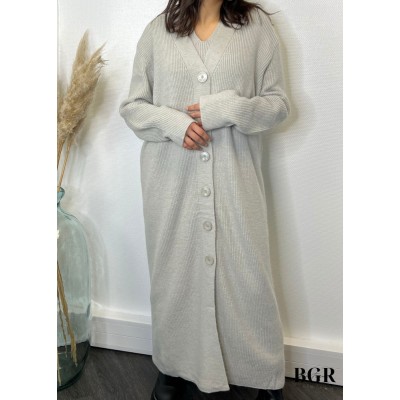 Ensemble Robe Longue Sans manches Avec Gilet Long Gris Maille  - 1 2