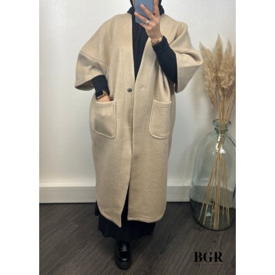 Manteau En Laine Coupe Ample Beige 2