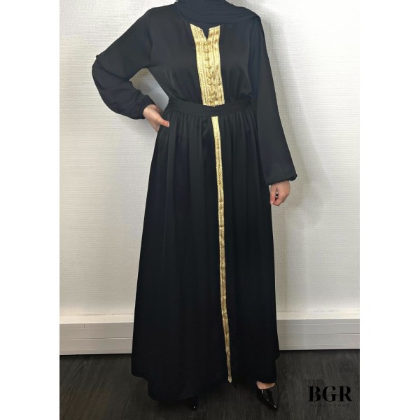 Robe Brodée Longue Avec Ceinture Noir
