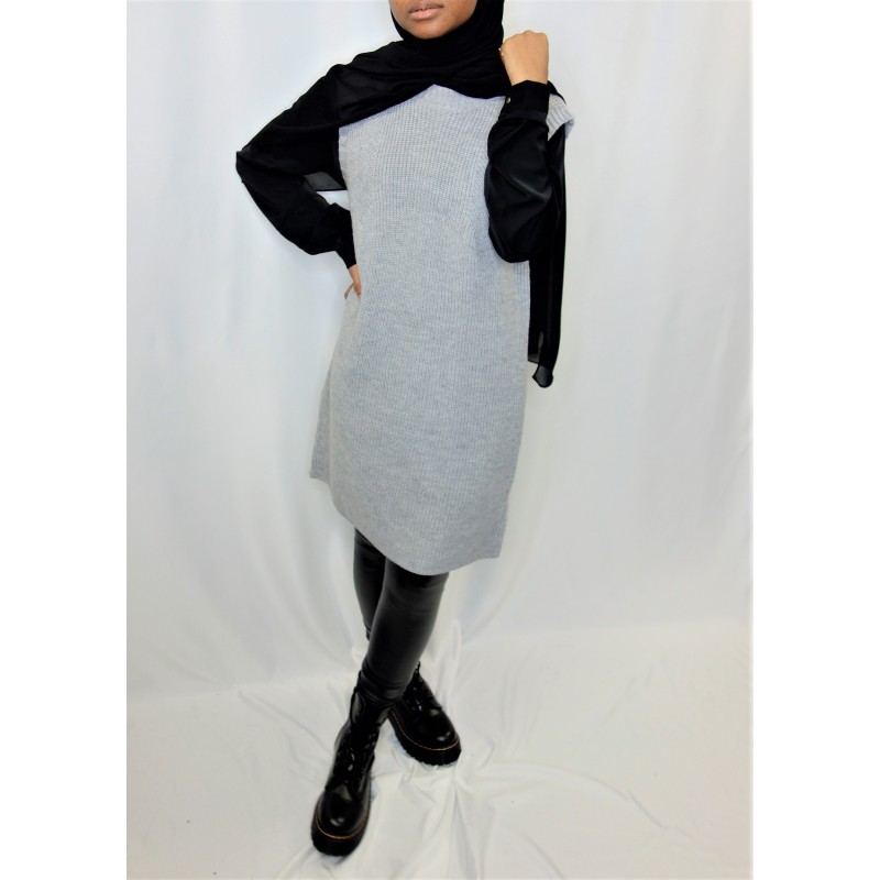 Pull laine sans manches gris  - 4