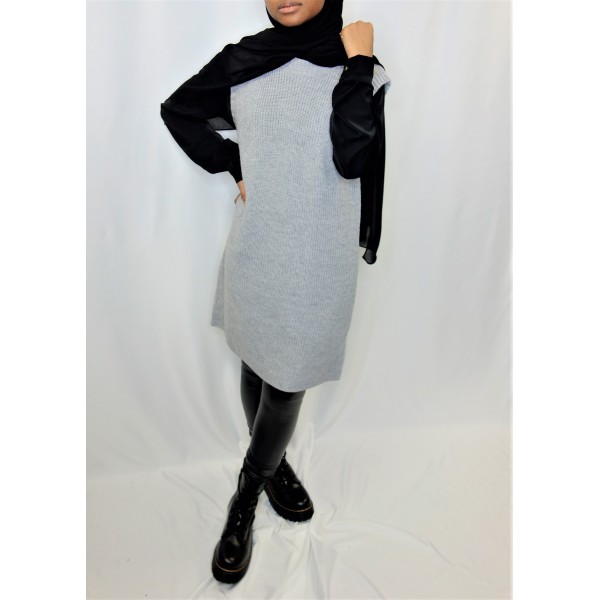 Pull laine sans manches gris  - 4