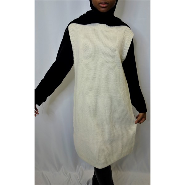 Pull laine sans manches blanc  - 4