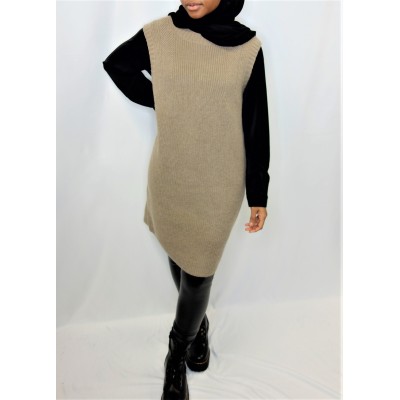 Pull laine sans manches marron  - 1 2