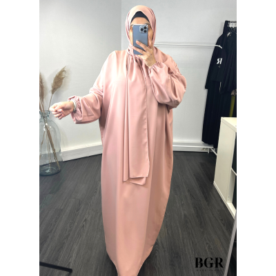 Robe De Prière Vieux rose Avec Hijab Foulard Voile Intégré 2