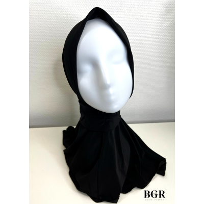 Hijab Cagoule Noir à Boutons Pression : pratique et élégant pour une couverture complète de la tête et du cou" 2