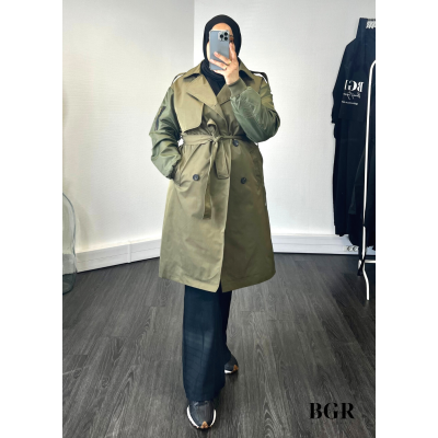 Trench mi-long pour femme avec manches bombers et ceinture intégrée : le must-have pour un look élégant et moderne 2