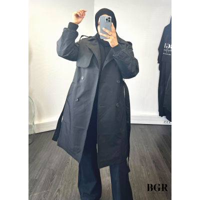 Trench mi-long pour femme avec manches bombers et ceinture intégrée : le must-have pour un look élégant et moderne 2