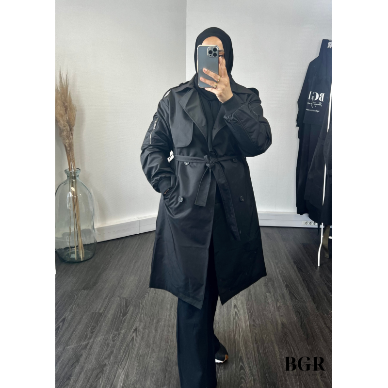 Trench mi-long pour femme avec manches bombers et ceinture intégrée : le must-have pour un look élégant et moderne