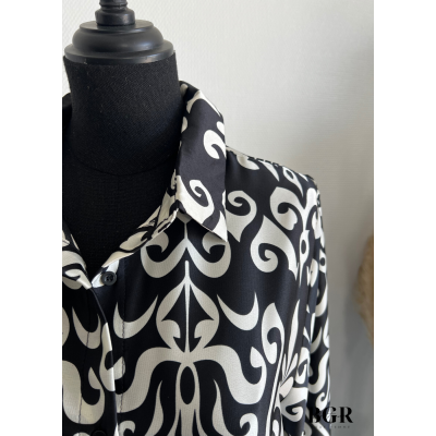 Robe Longue Femme Avec Bouton Et Ceinture Inaya - Modèle avec Motifs, Manches Longues - Disponible en Noir, Bleu et Vert | BGR B 2
