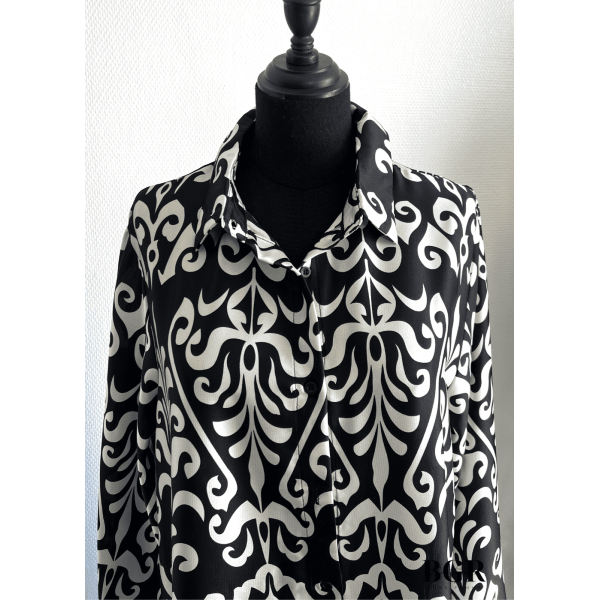 Robe Longue Femme Avec Bouton Et Ceinture Inaya - Modèle avec Motifs, Manches Longues - Disponible en Noir, Bleu et Vert | BGR B