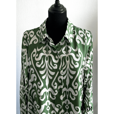 Robe Longue Femme Avec Bouton Et Ceinture Inaya - Modèle avec Motifs, Manches Longues - Disponible en Noir, Bleu et Vert | BGR B 2