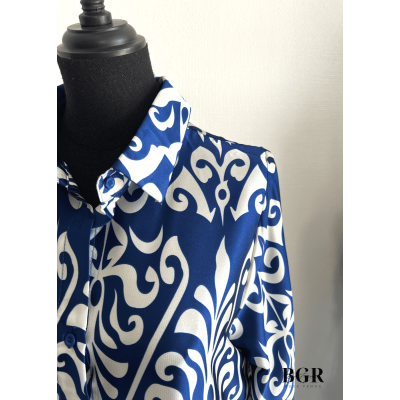 Robe Longue Femme Avec Bouton Et Ceinture Inaya - Modèle avec Motifs, Manches Longues - Disponible en Noir, Bleu et Vert | BGR B 2