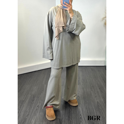 ENSEMBLE FEMME PANTALON ET T-SHIRT LONG GRIS TAUPE Annisa 2