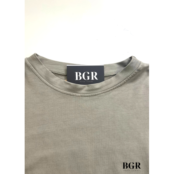 ENSEMBLE FEMME PANTALON ET T-SHIRT LONG GRIS TAUPE Annisa