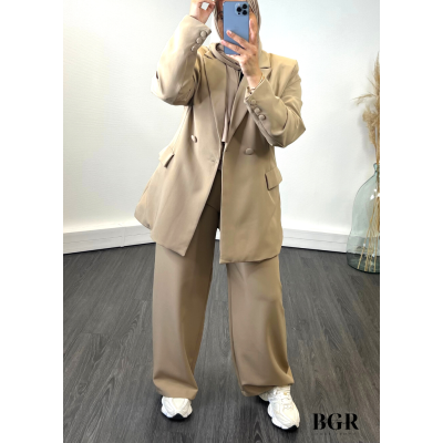 Ensemble tailleur femme camel coupe oversize 2