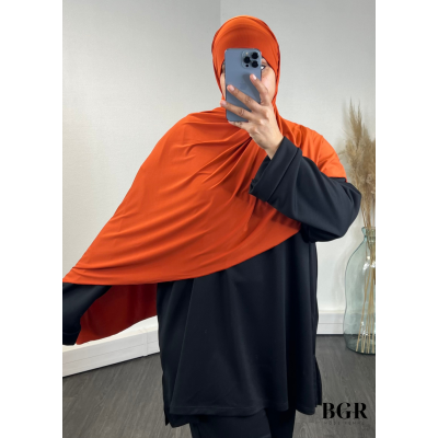Hijab Jersey Premium Avec Bandeau Intégré Orange Rouille 2