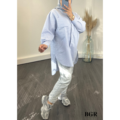 Chemise Oversize Bleu Rayures Femme 2