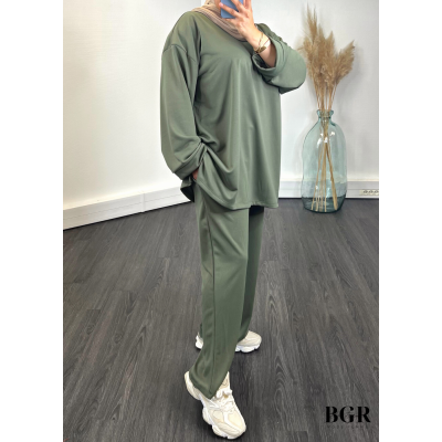 Ensemble Basic Femme Pull et Pantalon Kaki 2