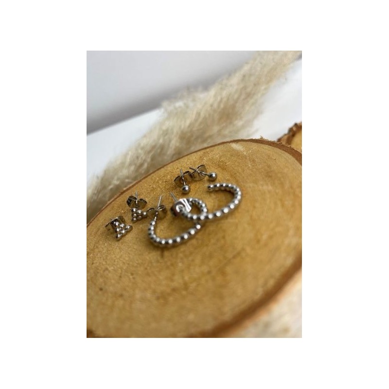 Boucles d'oreilles pour 3 trous argenté  - 1