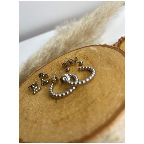Boucles d'oreilles pour 3 trous argenté  - 1