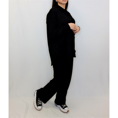 Ensemble Chemise Pantalon Droit Tissus style crêpe  - 1 2