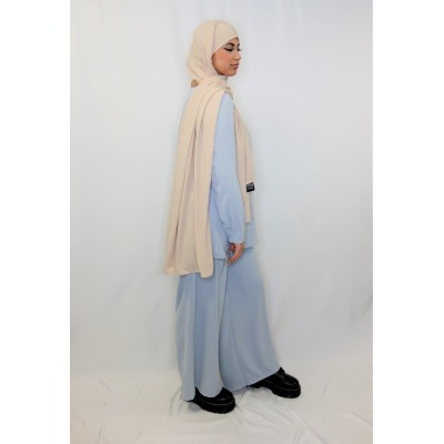 Ensemble Tunique Col Brodé Pantalon Large Bleu  - 1 2