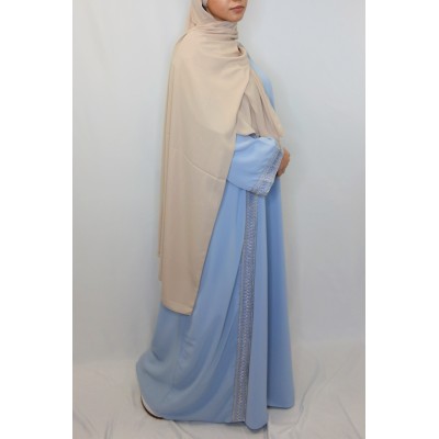 Kimono Soie De Medine Bleu Broderie Gold  - 4 2