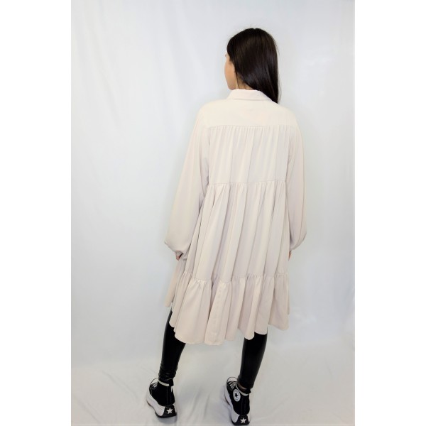 Tunique Soie de Medine A Volant Beige  - 1