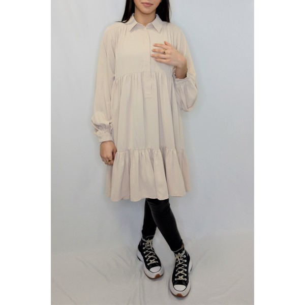 Tunique Soie de Medine A Volant Beige  - 3